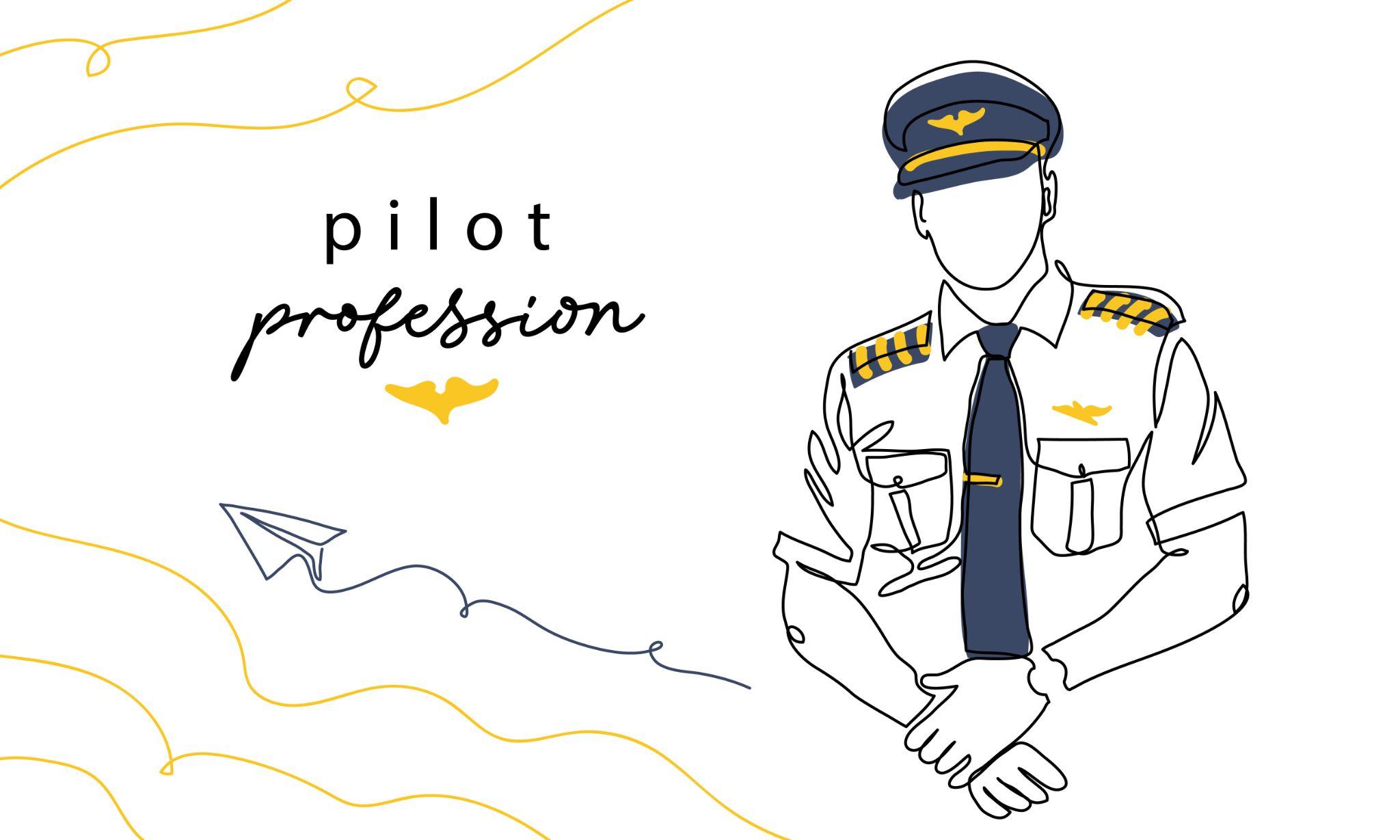 Pilot, aviator profession, man in uniform. Vector background, banner, poster. One continuous line art drawing illustration of pilot.