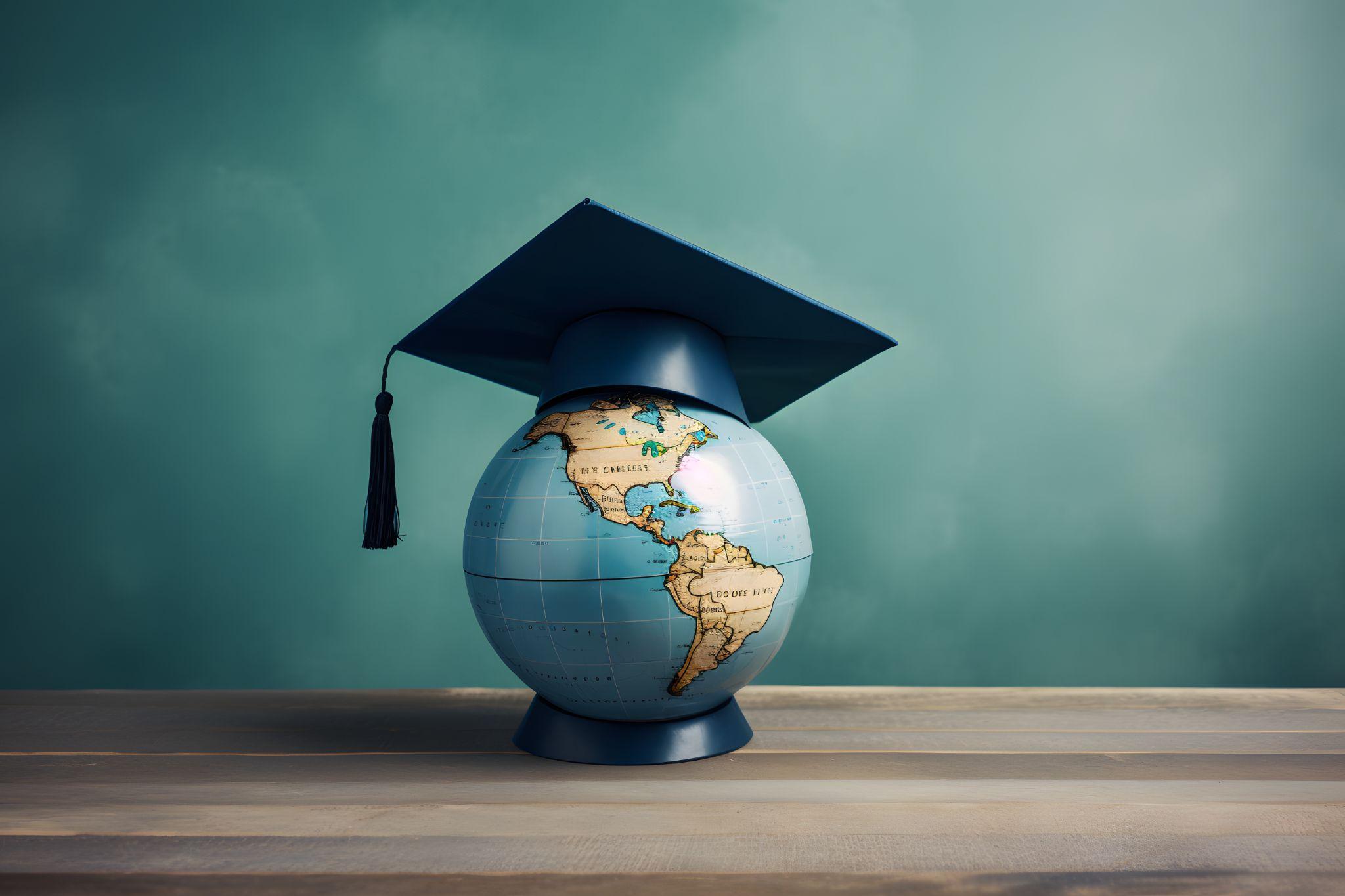 A globe with a graduation cap.